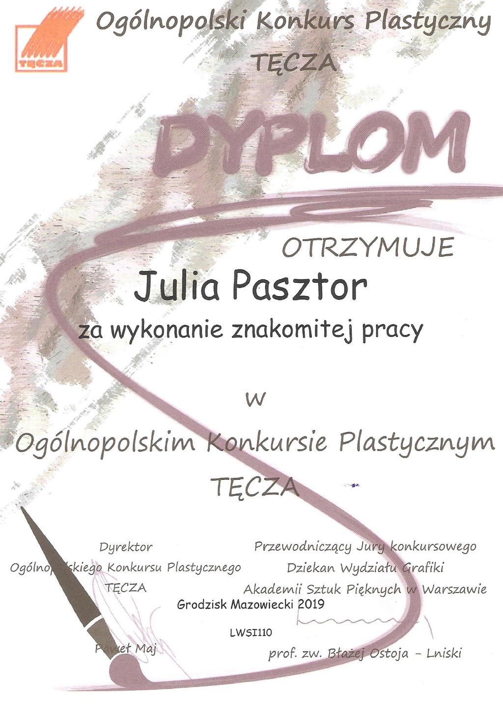 Dyplom Julia Pasztorm